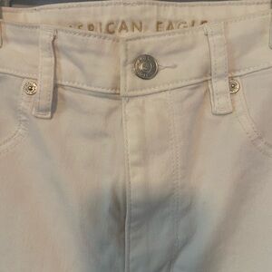 American Eagle Hi Rose Flare white jeans
